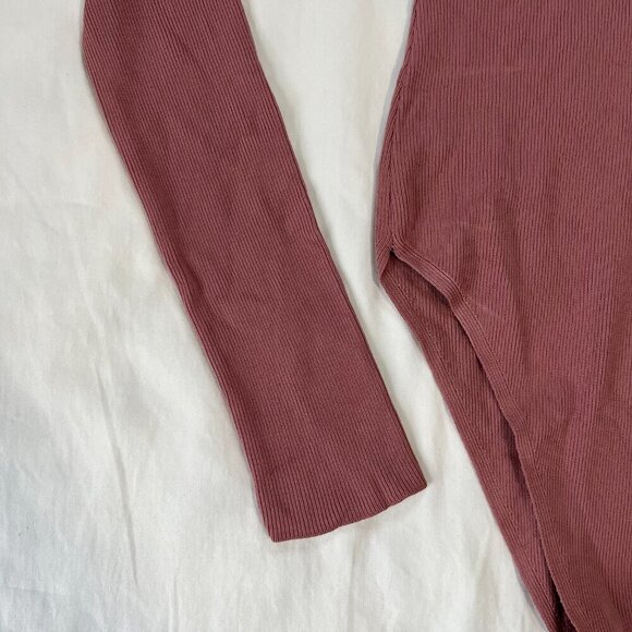 Zara Dusty Rose Pink Ribbed Fitted Long Sleeve Crewneck Bodysuit | Size S - Picture 3 of 6